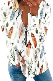 [MOLayys] Today Deals of the Day,Hoodie Crop Top Winter Fashion Long Sleeve Zipper Leaf Butterfly Feather Printed Ladies Hoodless Womens (R-e, XXXL), R-e, 3X-Large