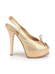 Gold Python Leather Bow Accent Slingback Sandals