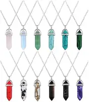 [Suithink] 12pcs Hexagonal Crystal Points Stone Pendants Necklaces for Mother's Day, Birthday, Thanksgiving, Christmas etc., Crystal, Amethyst,Quartz