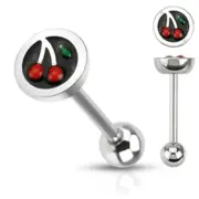 Tongue Ring 316L Surgical Steel Enamel Coated Logo Half Dome Barbells 5/8 Cherry