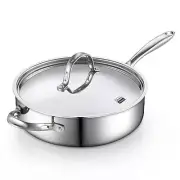 Multi-Ply Clad Stainless Steel Saute Pan 10.5 Inch 4 Quart Deep Frying Pan Sk...