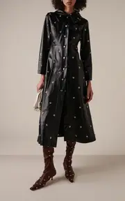 [A.W.A.K.E. MODE] Faux Leather Studded Flared Coat