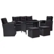 6 Piece Garden Lounge Set with Cushions Black