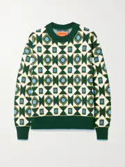 [La DoubleJ] La DoubleJ - Crew Boy Metallic Jacquard-knit Wool-blend Sweater - Green - large large Green