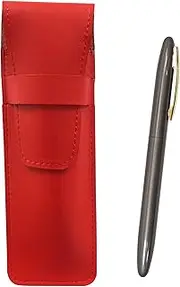 2 Pack Slim Cow Leather Pen Case Red with Brass Dacapo Clip Ballpoint Pen Set Gray Axis T23-ASR-TK11-H-2