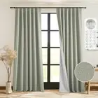 Sage Green Blackout Curtains for Bedroom, Linen Textured Farmhouse Sliding Do...