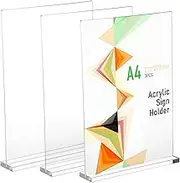 Cabilock 3Pcs Sign Holders Double Sided Vertical Display Stands for Menus Stable Table Stands Clear Tabletop Holders for Business Use