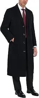 [THE SUIT DEPOT] Men's Wool Cashmere Single Breasted Full Length Overcoat Top Coat, Black, 40