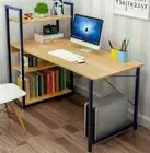 Exceeder Large Workstation Wood & Steel Computer Desk with Storage Shelves (Natu