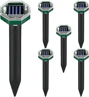 Solar Gopher Repeller, Solar Powered Ultrasonic Snake Repeller, 6X Waterproof Deterring Stakes, Repelling Device Spikes for Yard, Garden, Lawn