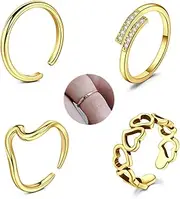 [Longita] Gold Toe Rings for Women Gold Toe Ring non Tarnish Adjustable Womens Toe Rings Big Toe Jewelry Simple 4pcs, Metal, alloy