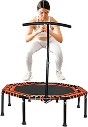 48" Silent Mini Trampoline with Adjustable Foam Handle, Fitness Trampoline for Adults/Kids Indoor/Garden Exercise Max Load 300 KG