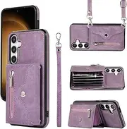 [Asuwish] Mobile Phone Case for Samsung Galaxy S24 Ultra 5G Case with Strap Card Slot Foldable Wallet Stand Cover Leather Chain S24Ultra 24S S 24 24Ultra Mobile Phone Cases Protective Women's Phone Case