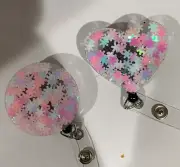 retractable badge holder Pretty Fluorescent Snowflakes - Circle Or Heart