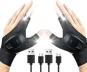 Chamgeco 1 Pair LED Flashlight Gloves, Hands Free Rechargeable Flashlight Glove, Unique Gadget Tools Outdoor Fishing Gloves for Repairing Night Running Fishing Camping Hiking (1 Pair)