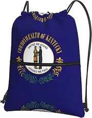 EdWal Kentucky State Flag Print Drawstring Backpack Gym Bags Sports Bags With Zipper Pocket For Travel Beach, Black, One Size