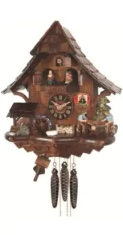 Quartz Cuckoo Clock Black Forest house with moving sawyer coup.. EN 4927 QMT NEW