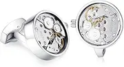 [HONEY BEAR] Cufflinks for Mens - Working Watch Movement Wedding Business Gift with Box (Silver/Black/Gold)