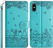 Toucasa Compatible with iPhone Xs/iPhone X (5.8 Inch) Case, Foldable Mobile Phone Case PU Leather with Stand Function, Card Slots and Magnetic Closure Flip Wallet Protective Case for iPhone Xs (Blue)