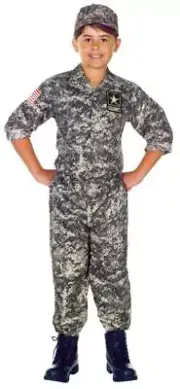 CHILD OFFICIAL U.S. ARMY CAMO SHIRT PANTS HAT MILITARY COSTUME M UR26200