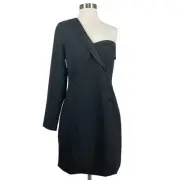 Aidan Mattox Women's Cocktail Dress Size 12 Black One Shoulder Tuxedo Sheath