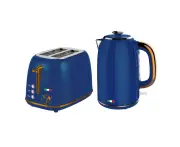 Vintage Electric Kettle & 2 Slice Toaster SET Combo Deal Stainless Steel - Copper Blue