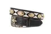 Western Cowboy Belt Rooster Concho Black Belt Pants 38 Cinto Vaquero Gallo