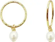 [Serenity Sleepers] 24ct Gold Plated 925 Solid Sterling Silver Faceted Sleeper Hoop Earrings For Women | Gold Plated AAAA Quality Natural Freshwater Cultured Pearl Drop Dangle Charm Earring
