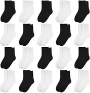 [ZERULETS] 20 Pairs Toddler Kids Crew Socks - Boys Girls Athletic Mid Calf Cut for School, 1-13 Years