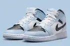 Nike Air Jordan 1 Mid Ice Blue Black White UNC Shoes 555112-401 (GS) 6Y