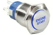 3/4" Start Engine Stainless Steel Push Button Switch w/ Blue LED Light 19mm 12V