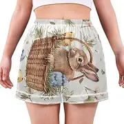 [RPLIFE] Easter Rabbits Eggs Womens Pajama Shorts, Cute Womens Pajama Shorts with Pockets S-XXL