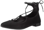 New Box ECCO Shape Pointy Ballerina Flat Lace Up Black Suede Size 41 /10-10.5