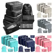 8PCS Travel Packing Cubes Set Luggage Organiser Clothes Storage Bags for Suitcase