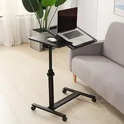 TigerDad Over Bedtable with Wheels Adjustable | Rolling Laptop Table Overbed Desk Hospital Tray Sofa Chair Side Table for Home Office (Black)