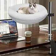 Gomyrod Cat Bed for Desk Removable Cushion Pet Desk Bed for Home Office, Comfortable Cat Perch for Indoor Kitty Max 40 LBS, 360° Rotating & Height Adjustable