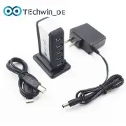 7 Port USB2.0 High Speed Hub+AC Power Adapter For PC Laptop EU/US Plug