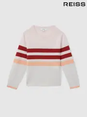 Reiss Pink Audrey 13-14 yrs Wool Blend Striped Crew Neck Jumper (E54491) | $80