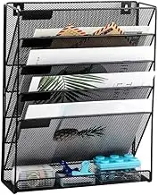 Desk File Organizer Mesh 5-Tier,Wall File Organizer Hanging Paper Organizer,Desktop Vertical Mail Paper Folder Holder Rack with Bottom Tray,Office Organization and Storage Rack for Home Office