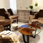 24" Clear Epoxy Round Coffee Table Acacia Wood Walnut Corner Side Countertop Dec