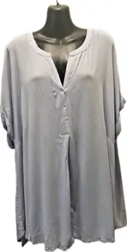 Autograph Plus Size 18 Tunic Top Shirt Short Sleeve Baby Blue Crinklecloth