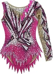 [Zagitova] Rhythmic Gymnastics Leotard for Girls, Ladies Round Neck Sparkly Rhinestone Competition Wear