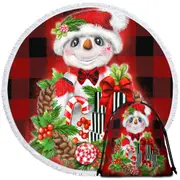 Christmas Plaid Cutie Snowman Round Beach Towel