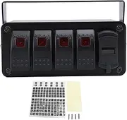 4 Gang Rocker Switch Panel with PD Type C QC3.0 USB, Red Light Aluminum Rocker Switch Panel for Car, Truck, Boat, RV, UTV, ATV (Rood Licht)
