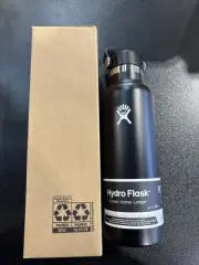 HYDRO FLASK-STANDARD MOUTH WITH FLEX STRAW CAP WATER BOTTLE-BLACK 621 ML/21 OZ