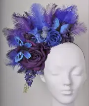 Purple Blue Violet Peony Feather Rose Butterfly Wisteria Flowercrown Fascinator