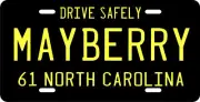 The Andy Griffith Show 1961 Mayberry North Carolina License plate