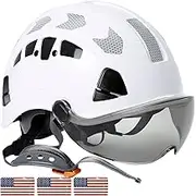 AOLAMEGS Construction Hard Hat with Visor - White Vented Hard Hats Construction OSHA Approved , ANSI Z89.1 ABS Safety Helmet ,Adult Hardhats for Men Women Worker ,6 Point Suspension with Chin Strap