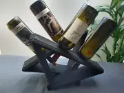 Table Top Wine Rack- 4 Bottle Holder- Painted Routered- Black