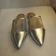 ESPRIT Women's Size 9.5 Pointed Toe Shoes Flats Mules silver Faux Leather